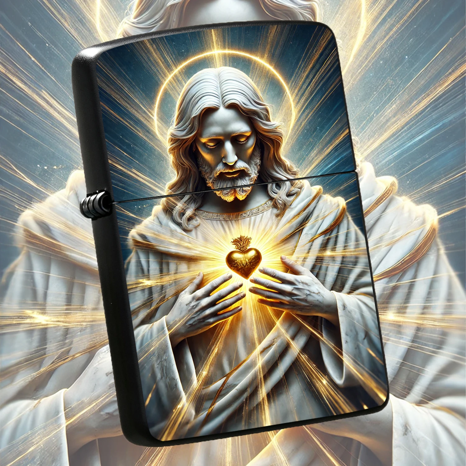 Exquisite Sacred Heart Jesus Pattern Lighter Holy Light Religious Belief Themed Windproof Lighter Unique Decorative Igniter Ideal Festival Gift For Christian Believers Friends Family Collectible Desktop Ornament A fun and humorous lighter