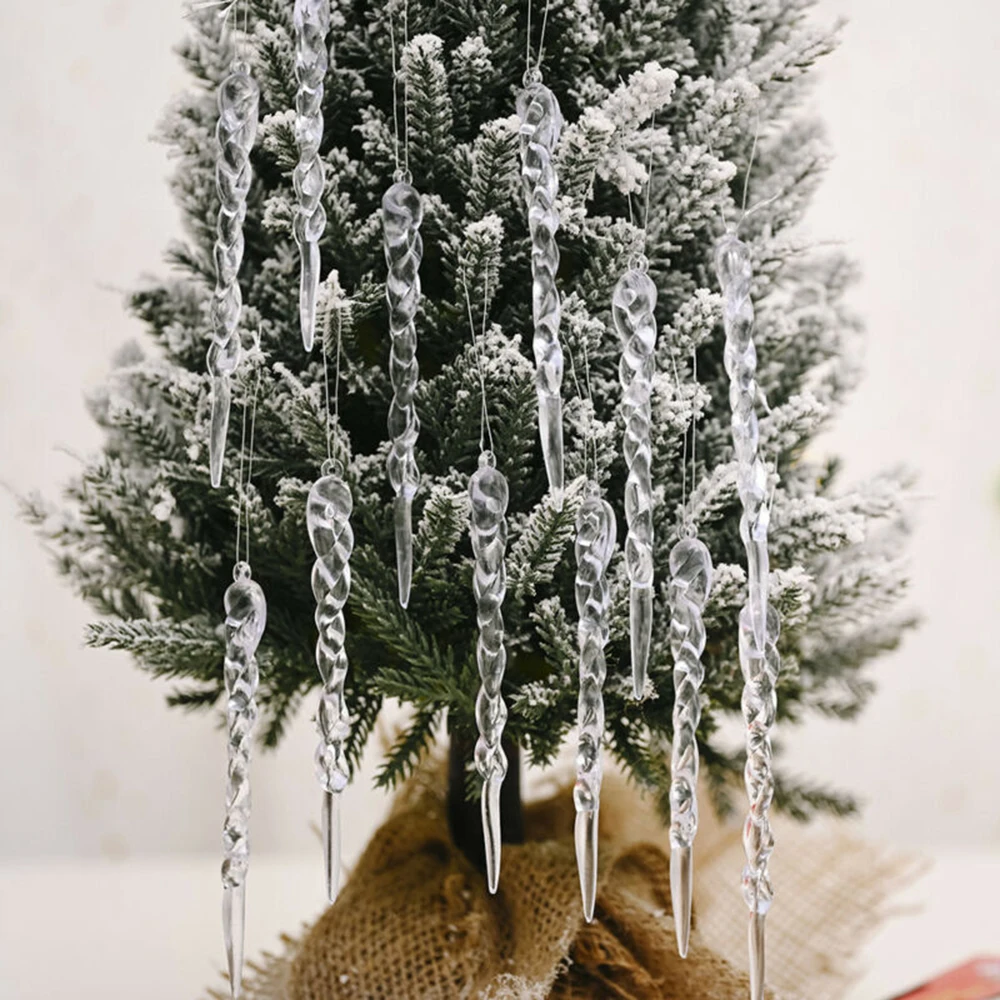 24pcs Christmas Clear Twisted Simulation Icicle Xmas Tree Hanging Fake Ice Winter Holiday Party New Year 2024 Navidad 13cm