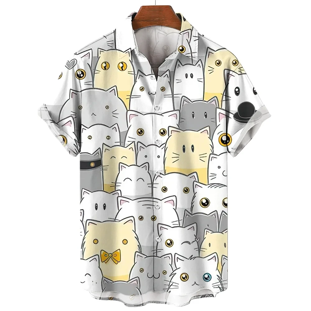 Cartoon Cat Dog 3D Printed Shirt Man/Women Casual Fashion Short Sleeves Shirts Button Lapel Streetwear Oversized Unisex Clothing