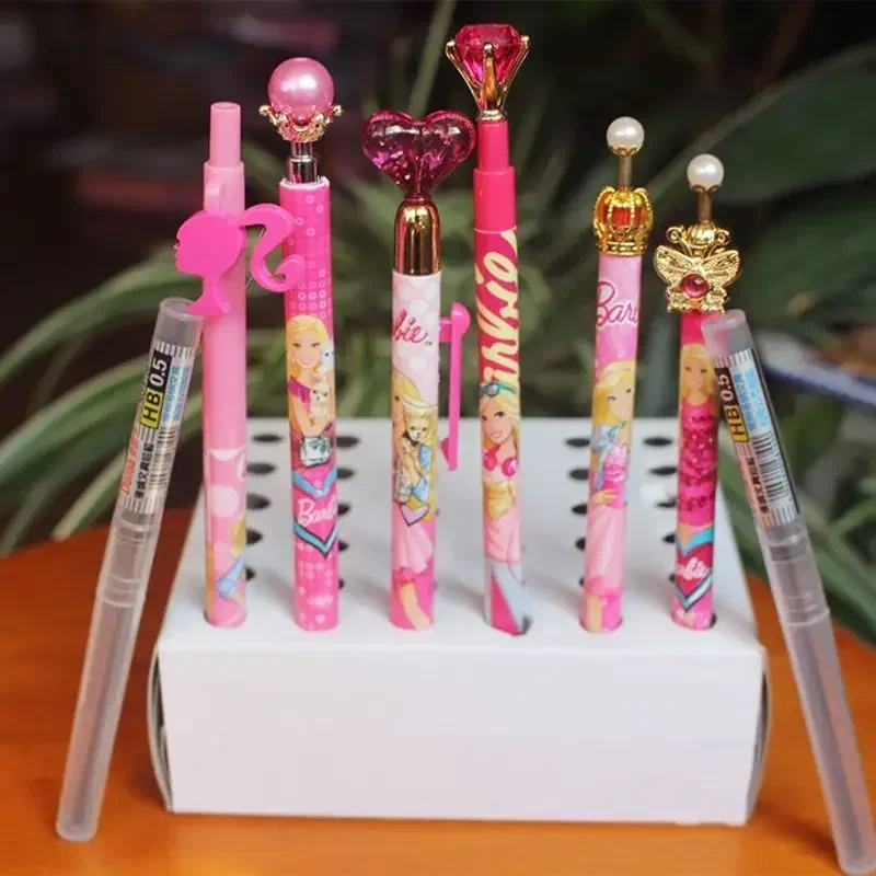 4Pcs Barbie Writing Pen Cartoon Princess Student Girl Kawaii Pendant Love Pink Mechanical Pencils Stationery School Gift