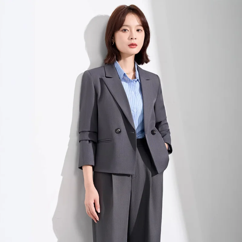 

Gray Fashion Suit Set for Women, Autumn New Simple High-Waisted Pants, Elegant Casual Short Blazer Jacket for Women