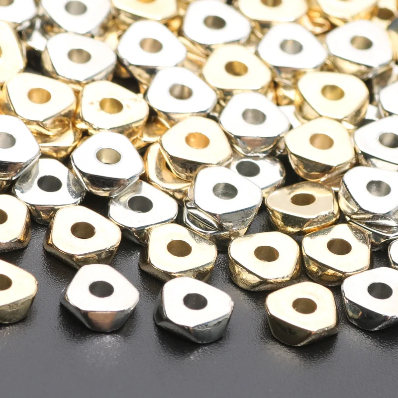 100pcs 6/7mm Flat Round Triangle KC Gold Color White K Geometric Acrylic Bead For Jewelry Charm Making Pendant Keychain Necklace