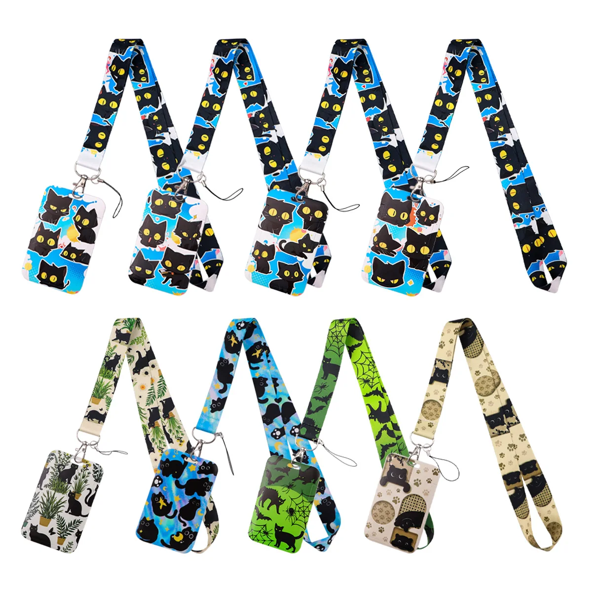 

Cute Animals Black Cat Lanyard Neck Strap Keychain Card Cover Badge Holder Mobile Phone Hang Rope Keyring Anime Accessories Gift