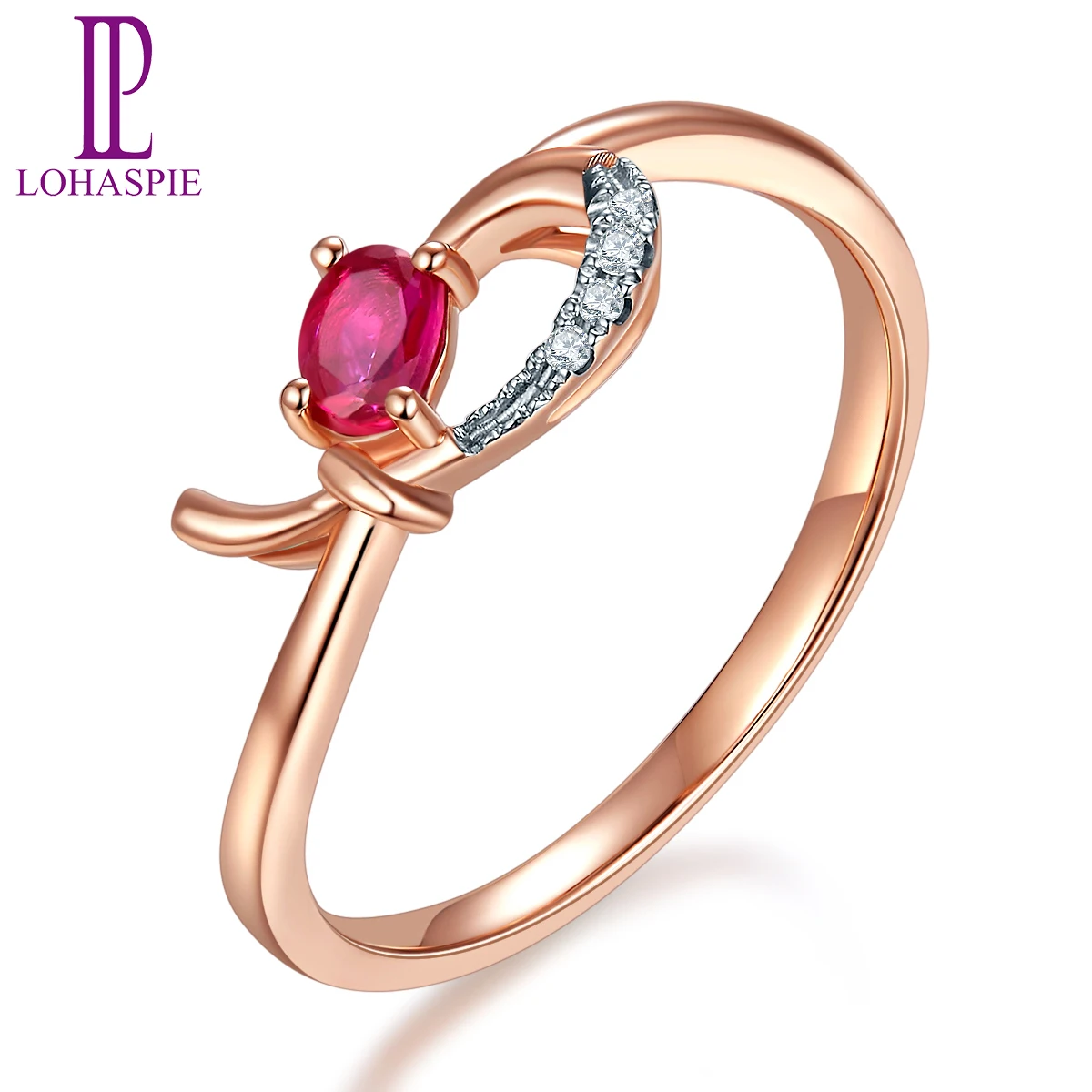 Lohaspie Natural Gemstone Ruby & Diamond Solid 9K Rose Online Engagement Rings Gold Diamond-jewelry Factory Price