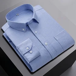 Men's 100% Cotton Shirt Long Sleeve Plaid Oxford Casual Solid Color Pocket Regular Fit Formal Dress Shirt Oversized 5XL 6XL 7XL