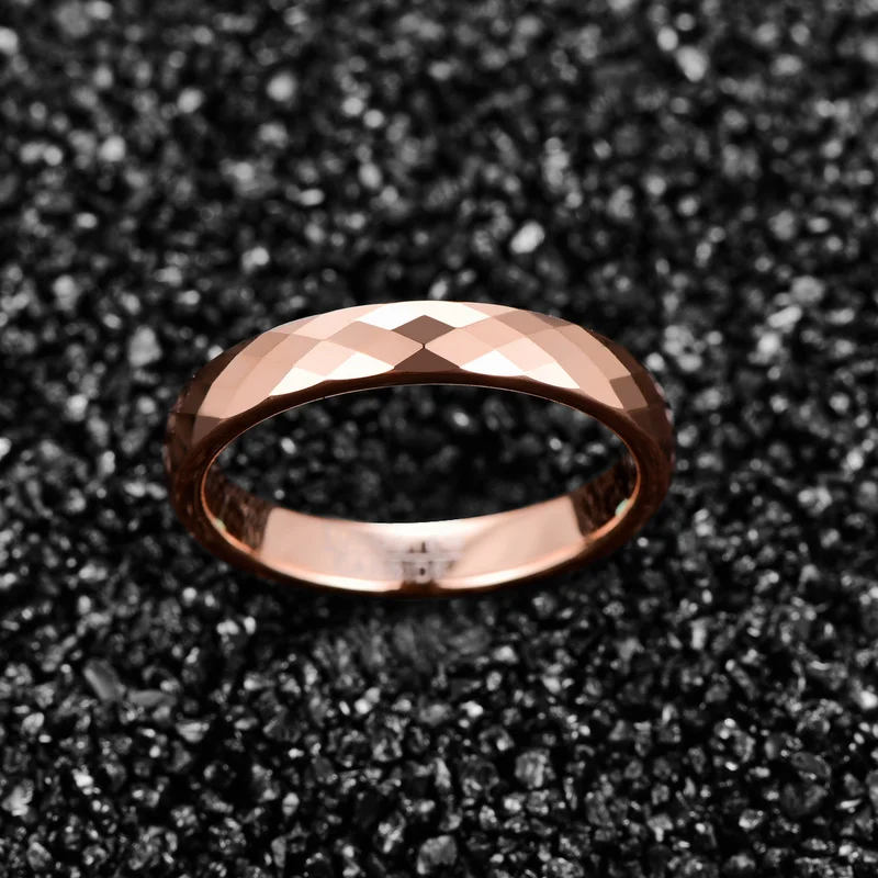 NUNCAD Tungsten Carbide Ring 4mm Width Hammered Finish Rose Gold Color Wedding Band for Women Comfort Fit Rings