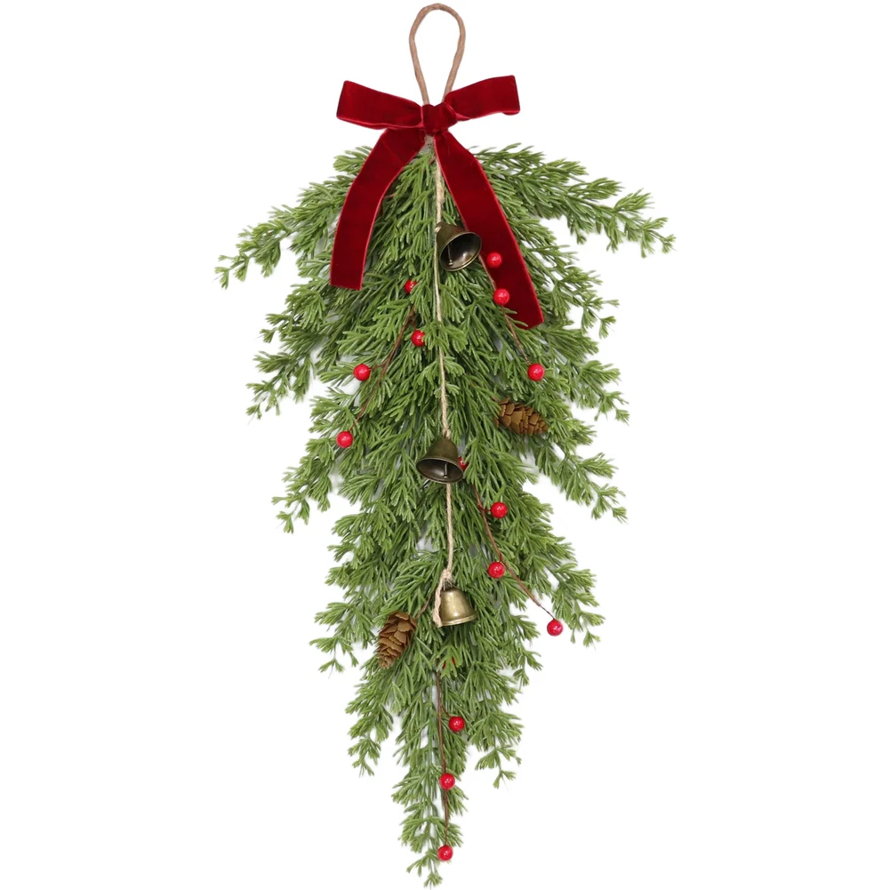 Christmas Ornament With Pine Cones Red Berries Bells Rustic Hanging Decor For Home Wall Holiday Seasonal Decoration Accessories