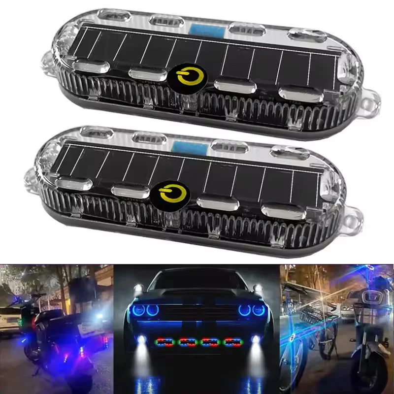1/2PC Car Flashing Warning Light Solar Charging-free Anti-rear Collision And Explosion-proof Safety Light Motorcycle Tail Light
