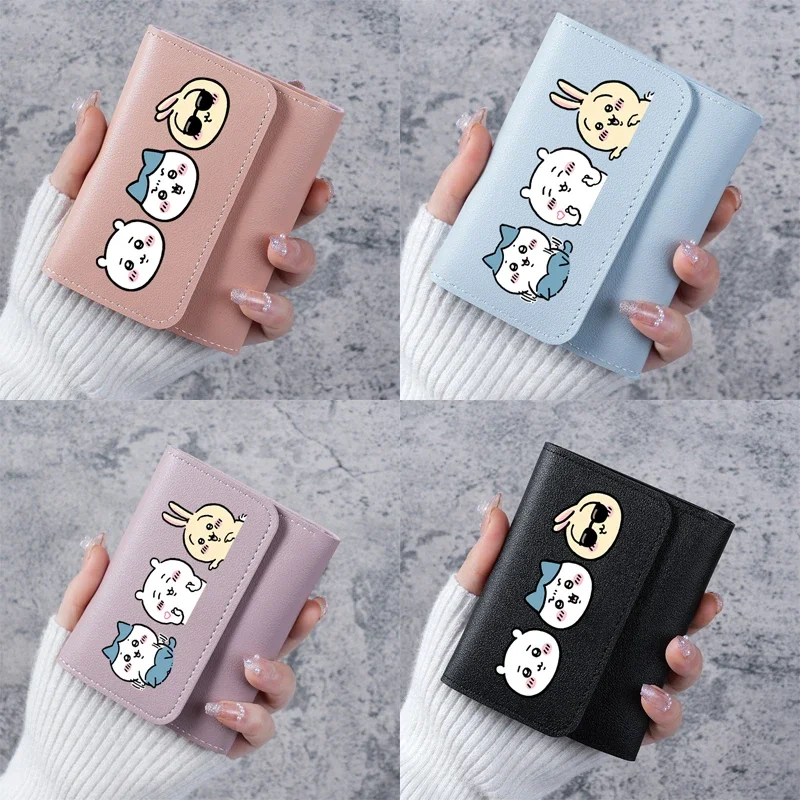Chiikawa Short Wallet Mini Women Wallets Cartoon Photo ID Card Holder PU Leather Foldable Female Coin Purse Small Change Bag