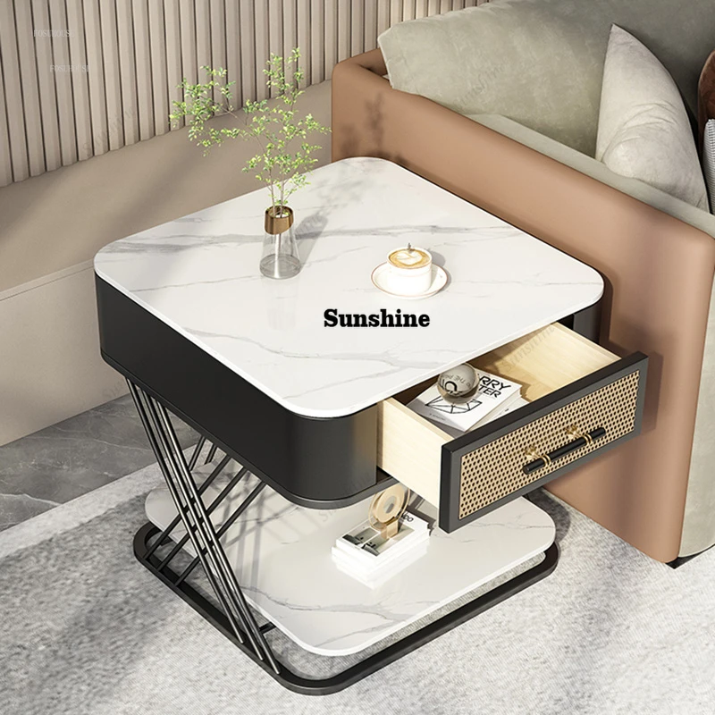 Light Luxury Slate Coffee Tables Home Living Room Sofa Table Simple Bedside Round Tables Modern Creative Balcony Small Tea Table
