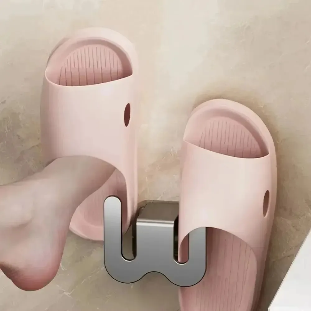 Non Perforated Simple Shoe Storage Rack Bathroom Door with Drainage on The Back Wall Bathroom Slipper Rack Wall Mounted Hook