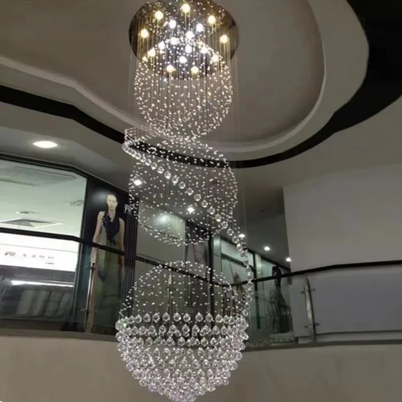 Modern Long Led Spiral Living Crystal Chandeliers Lighting Indoor Fixture For Staircase Stair Lamp Showcase Bedroom Hotel Hall