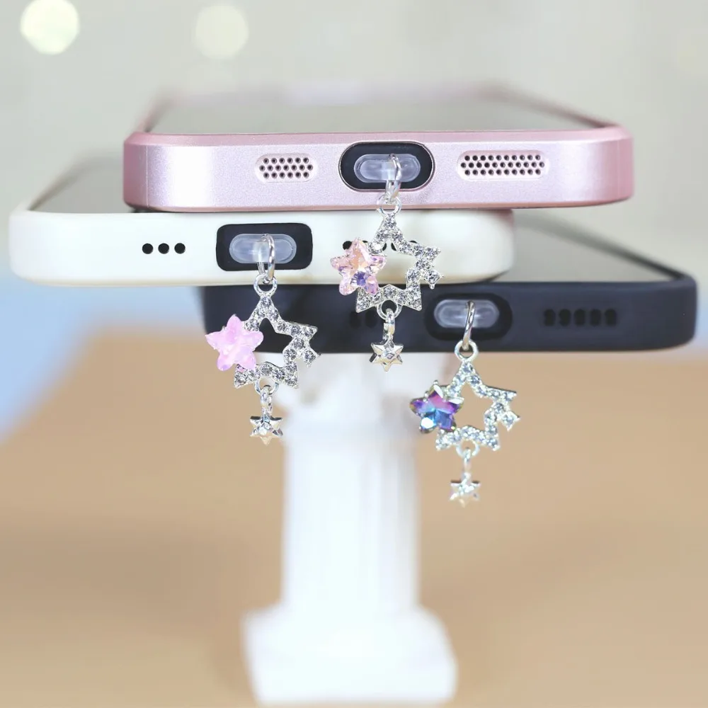 1pc Glitter Star Stella colorata Spina antipolvere per telefono per iPhone/typc-c Ciondolo Tappo antipolvere Decorazione della cassa del telefono Spina antipolvere