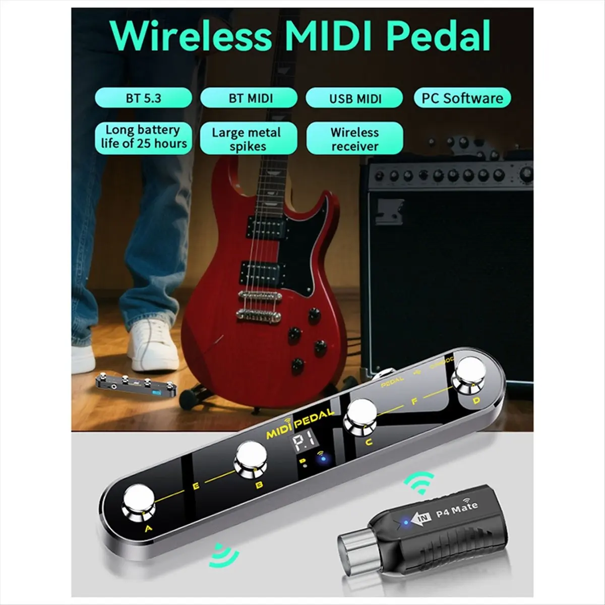 

【AA85】 Wireless MIDI Adapter Audio Transmitter Receiver 2.4GHz Ultra-Low Latency Built-in Silent MIDI Foot Controller