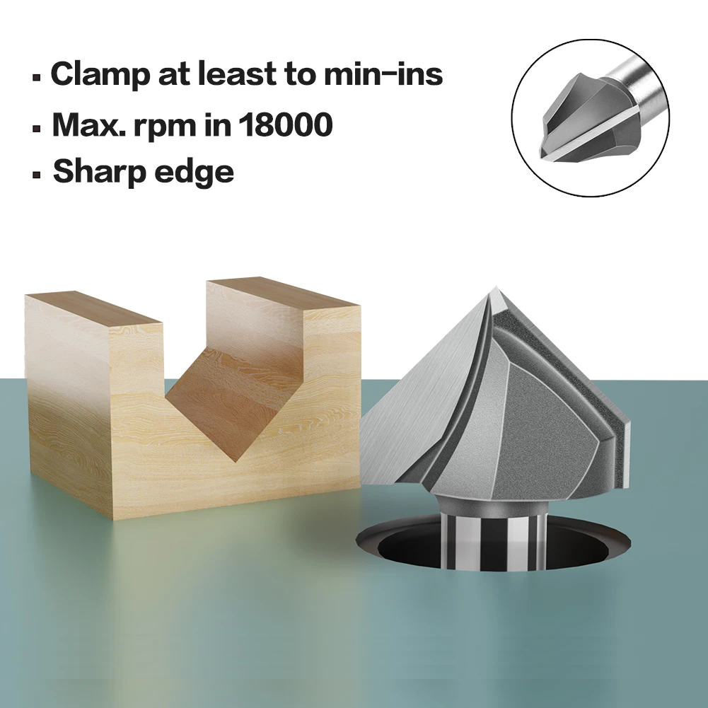 1pc 12mm 1/2in Shank 90 Degrees V-type Slotting Cutter Woodworking Milling Cutter Carbide CNC Engraving Router Bit Grooving Tool