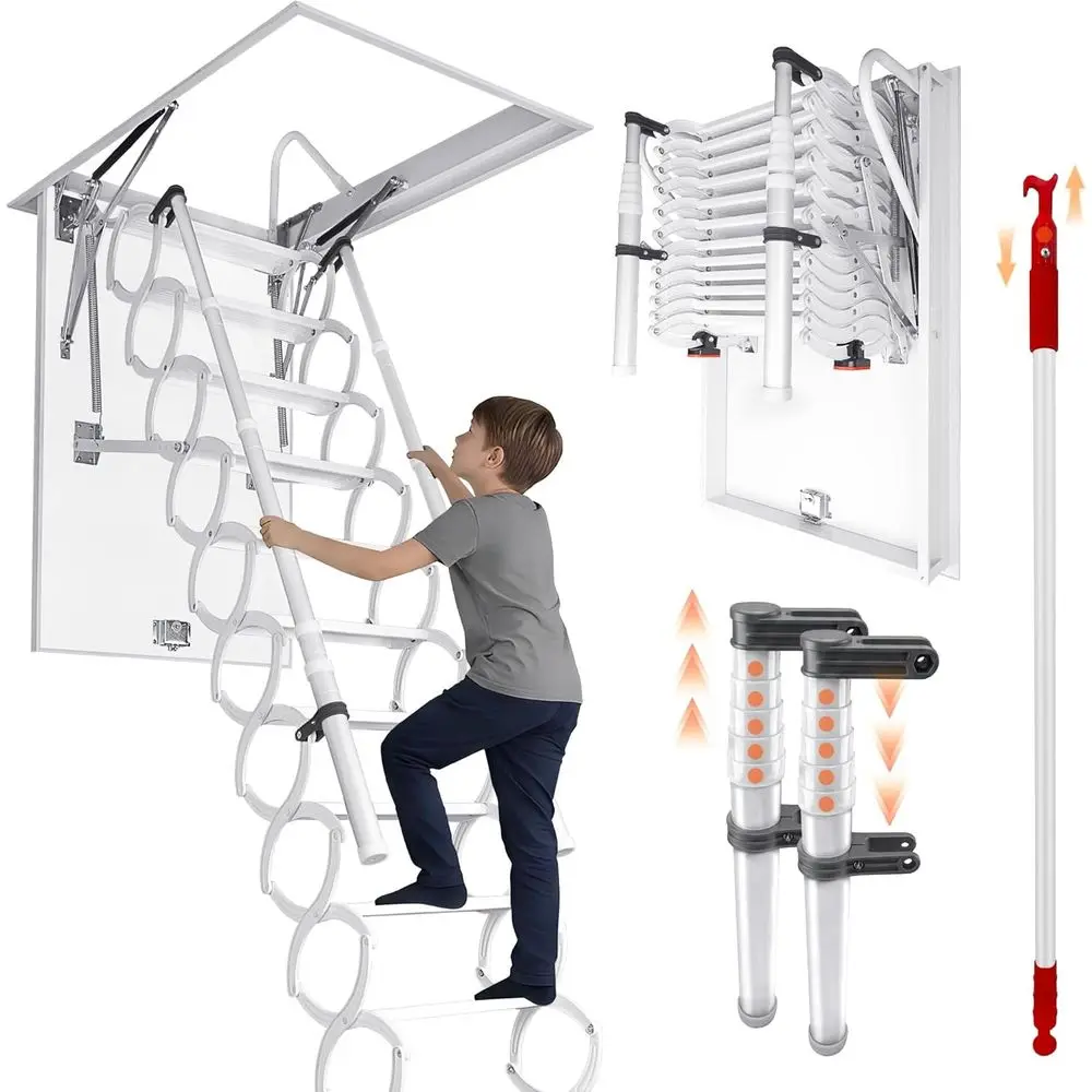 

12-Step Retractable Attic Ladder with Armrests, 660 lbs Capacity, Fits 38.9 x 31.1 inch Opening
