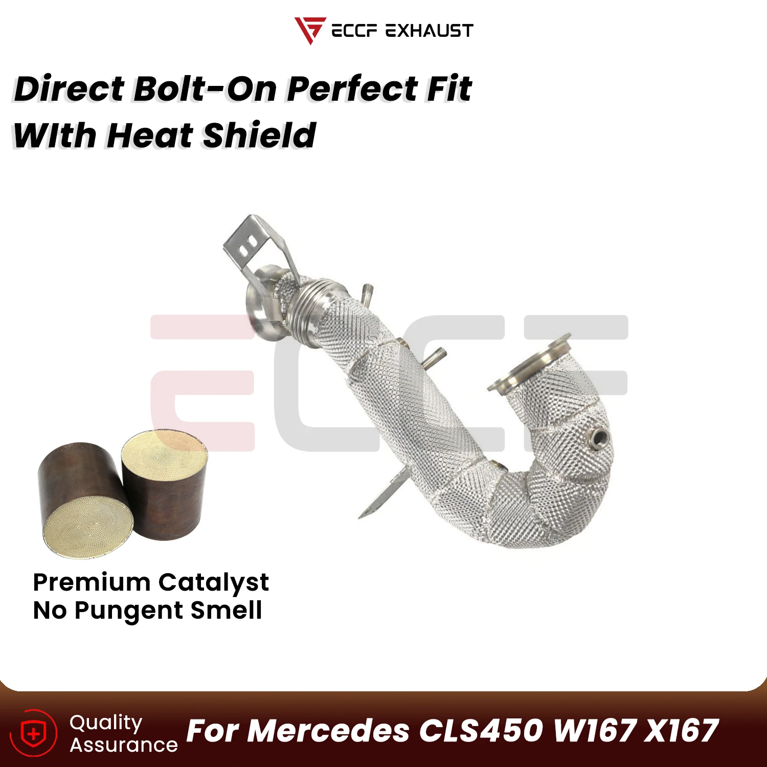 

Sporty Downpipe With Heat Shield For Mercedes CLS450 W167 X167 Aggressive Exhaust Sound Plug and Play Upgrade Performance