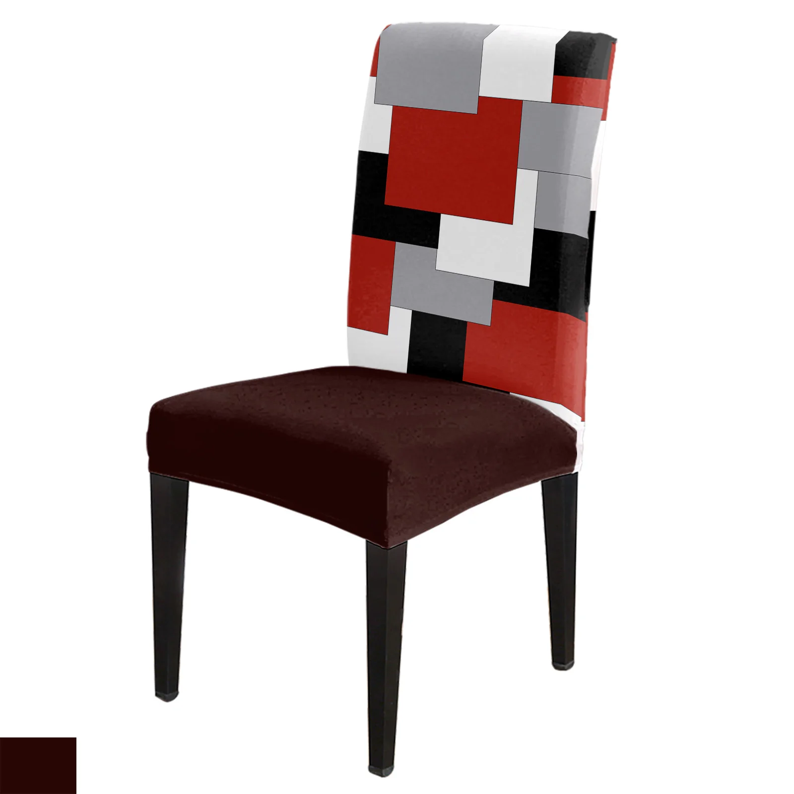 

Red Black Grey Patchwork Abstract Art Medieval Style Chair Cover Dining Spandex Stretch Seat Covers Home Office Chair Case Set