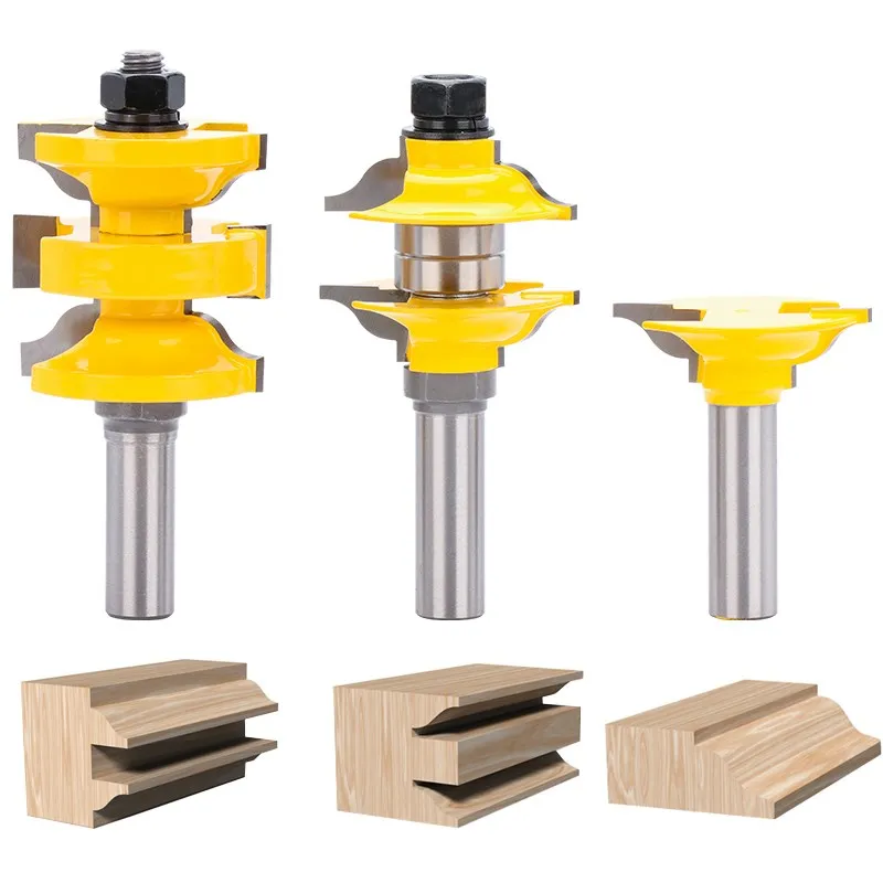 Entry Interior Tenon Door Router Bit Set 12mm Shank Door Cutter Serie Router Bit 3pcs Ogee Stacked Rail&Stile Wood Cutting Tool 