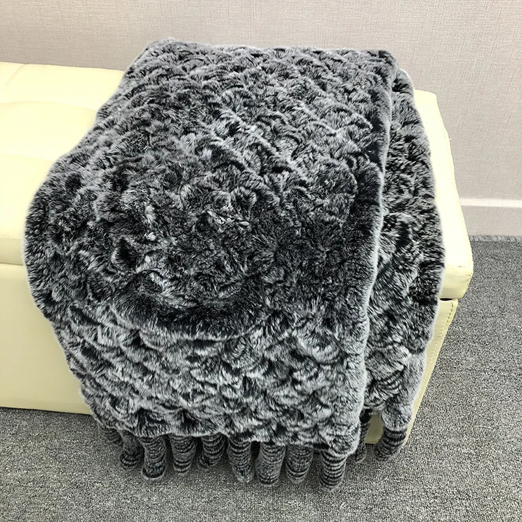 190*36cm Winter Gestrickte Echt Rex Kaninchen Fell Schal mit Tasche Breite Frauen Natürliche Kaninchen Fell Quaste Schal warm Langen Fell Schals – Detail 6