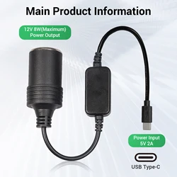 Car Adapter USB C Male to 9V 12V Car Cigarette Lighter Socket Step Up Cable Female Power Cord for Power Bank DVR