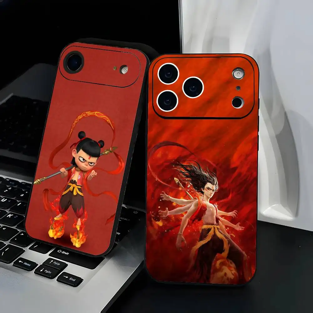 

Chinese mythology nezha na zha Phone Case Fashion Black Frosted TPU Phone Case for iPhone 12-17. UV Spray Painted Design, Anti-f