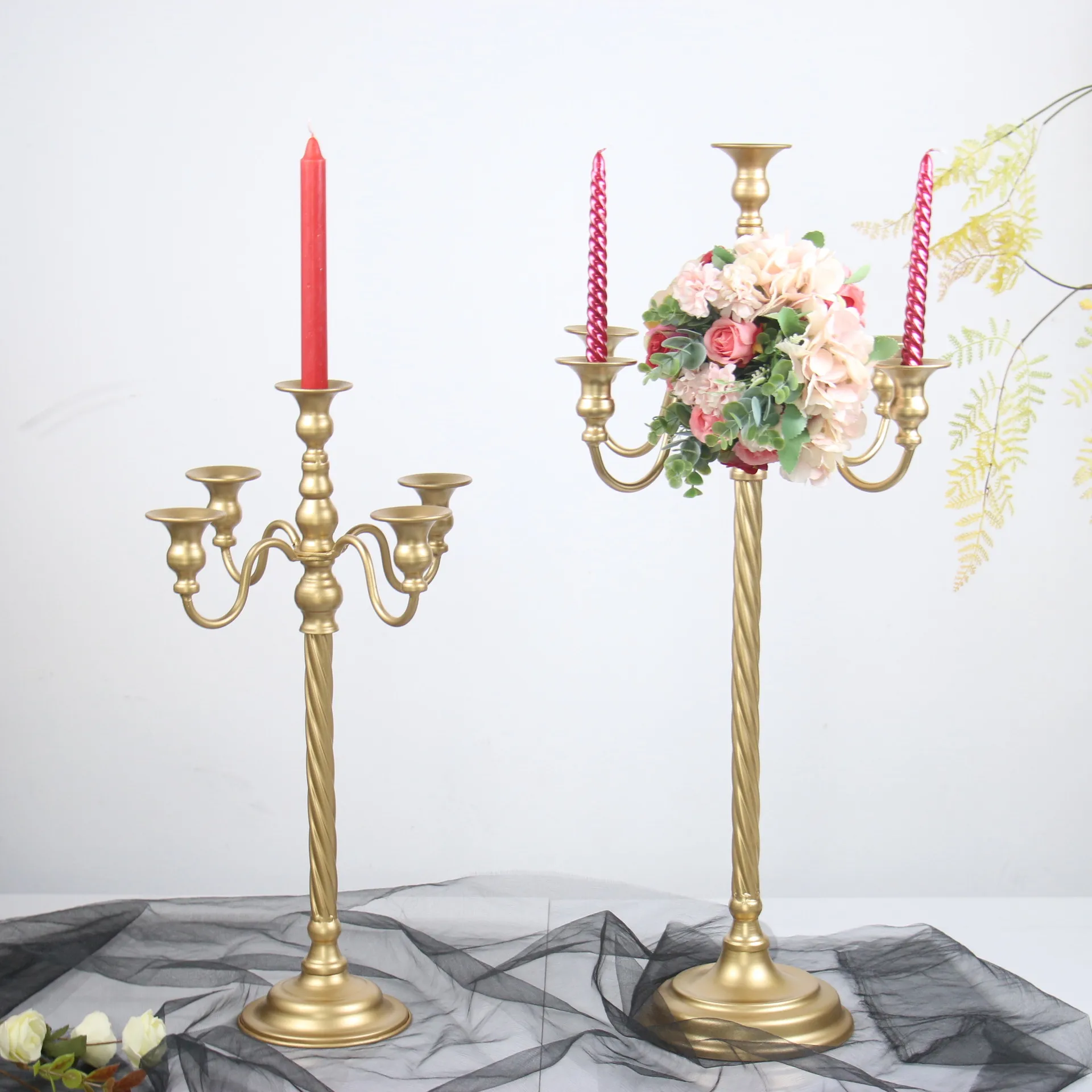 

53/71cm Metal Candelabra Tall Taper 5 Arms Gold Candle Holders Candlestick for Candle and Floral Wedding Table Event Centerpiece