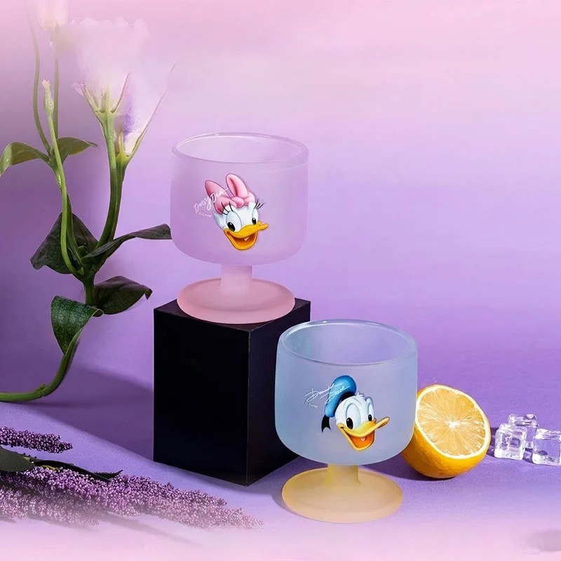 Juego de Vasos de Cristal Esmerilado de 250 ml con Diseño de Pato Donald y Daisy de Disney, con Caja de Regalo para San Valentín, para Parejas