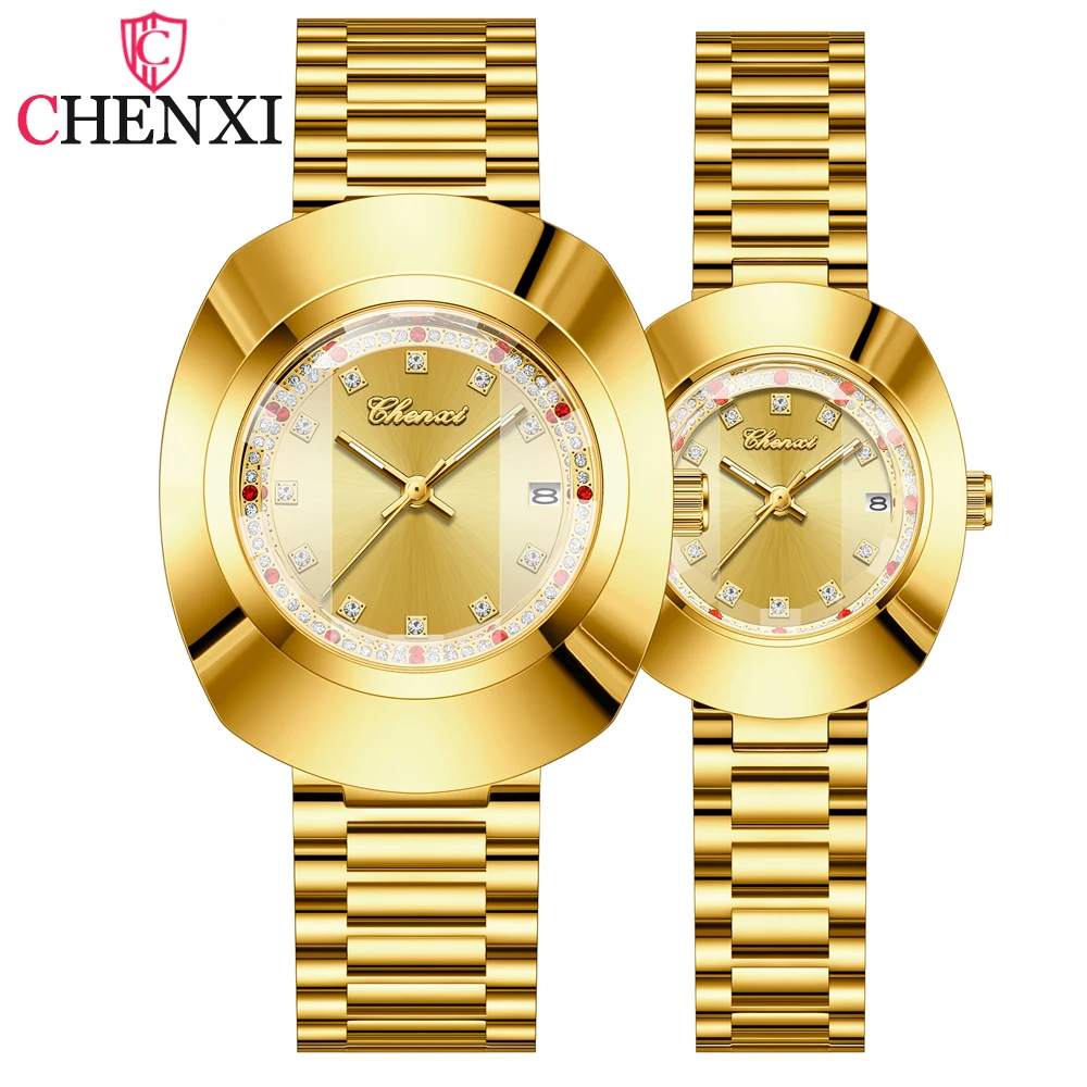 CHENXI Fashion Casual Couple Watch Stainless Steel Band Luminous Business Men Women Quartz Wristwatches Perfect Valentine Gift