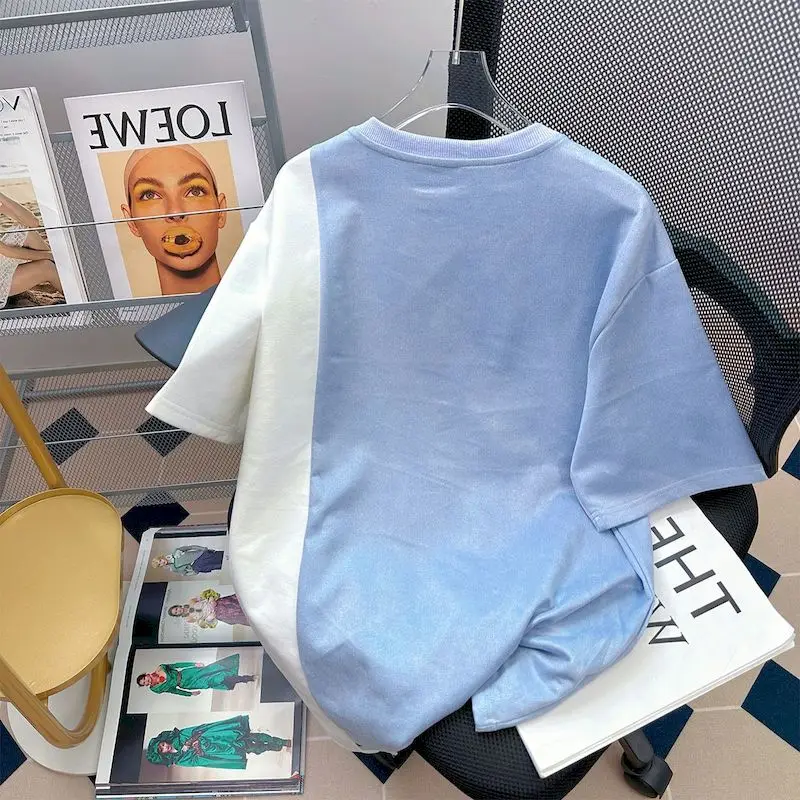 Pocket Strap T Shirt Men Women Fashion Design Contrast Color Patchwork T-shirt Casual Loose Short Sleeve Top Summer Trend Tshirt