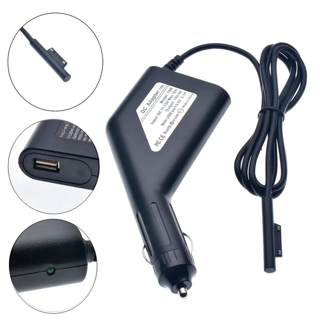 15V 5A 75W Dc Car Charger Laptop Power Adapter for Microsoft Surface Pro X4/5/6 USB Quick Charger 3.0 for iPhone Mobile Phone*