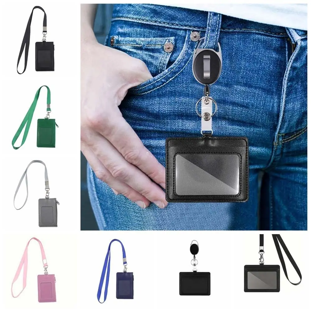 Lanyard ID Card Holder Office Supplies School Business Zipper Coin Purses Money Pouch Wallet Credit Card Holders Outdoor