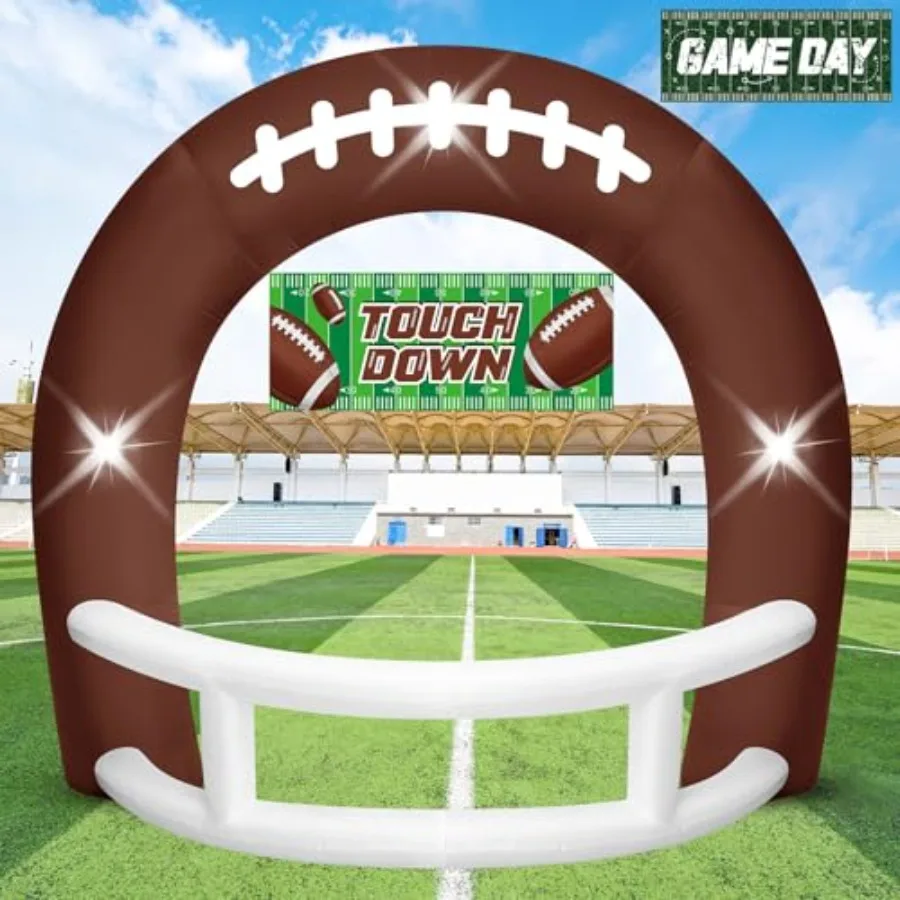 

8FT Brown and White Football Helmet Inflatable Arch for Outdoor Game Day Lawn Decoration, PVC Material with Built-in 3 LED Ligh