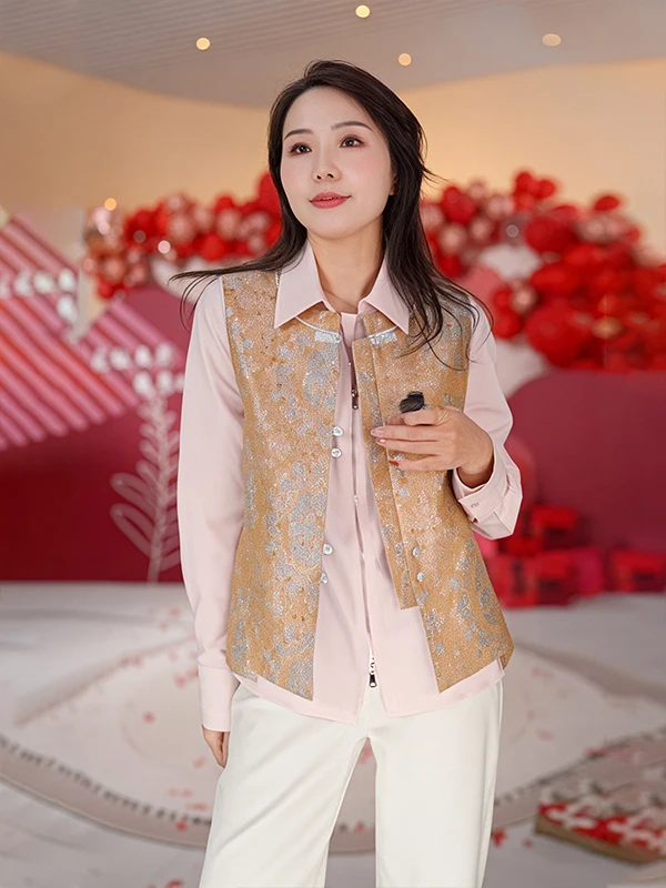 

Chinesesle Floral Embroidery Vest Women's Faion Agel Outerwear Spring2026 Breathable Lycell Blend round Ne ort Sve