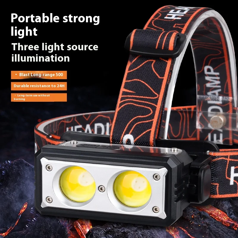 

E5 LED Headlamp 6-Mode Powerful Headlight Type-C Rechargeable 18650 Waterproof Head Torch Light Lamp for Camping Hunting Working