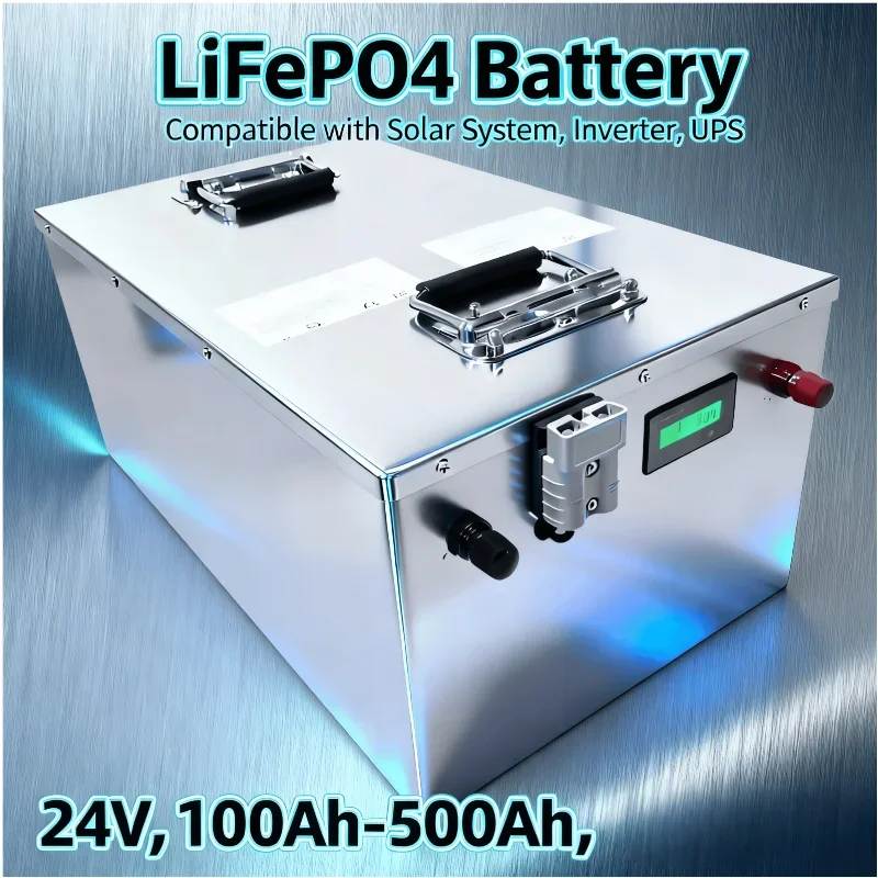 

24V 100Ah-500Ah LiFePO4 Rechargeable Battery with BMS for 2000W Solar System UPS Trolling Motor RV Marine - Lithium Iron Phospha