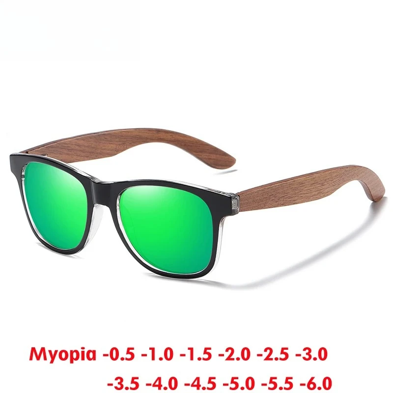 نظارات شمسية من KIZN Wood لقصر النظر مربعة الاستقطاب UV400 نظارات بصرية-0-50 إلى -10 وصفة طبية متاحة للرجال والنساء