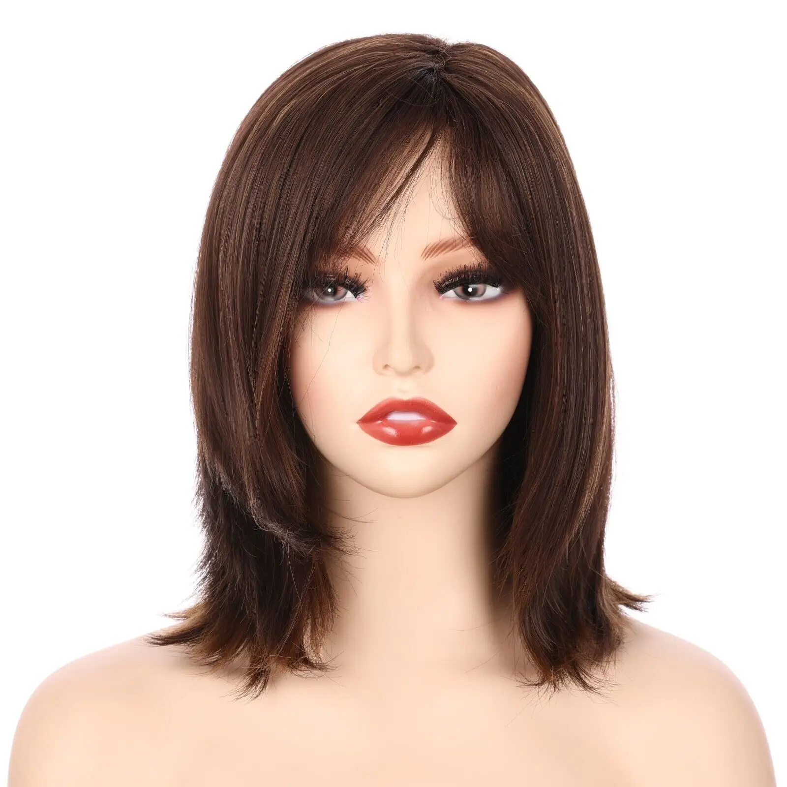 

OneDor 14" Straight Short Bob Wig Synthetic Full Hair Wigs with Bangs