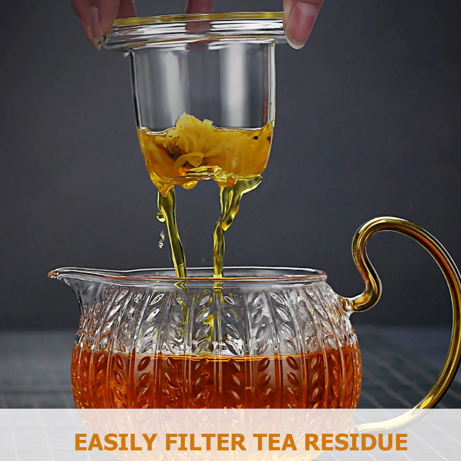 

1Pcs Premium Heat-Resistant Glass Teapot with Fine Craftsmanship Smooth Spout No Overflow Detachable Filter for Tea Coffee
