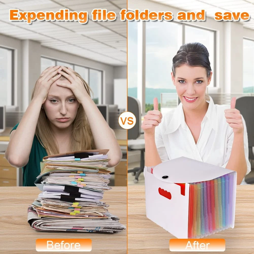 File Folders Portable Expanding 12-Pocket File Folder A4 Accordion File Document Organizer for Home Office School