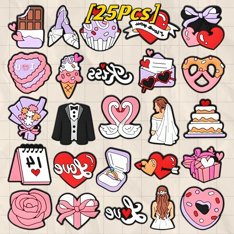 25Pcs New Arrivals Valentine's Day Shoe Charms Decoration for Crocs Pin Accessories Bracelet Wristband Women Party Gifts
