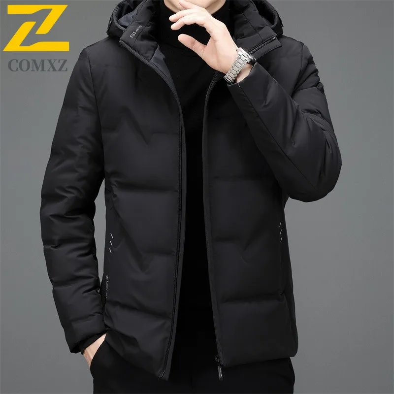 COMXZ Premium Mens Puffer Coat 2025 Hooded Office Commute Warm Lightweight Parka Business Casual Winter Travel Windproof Coat