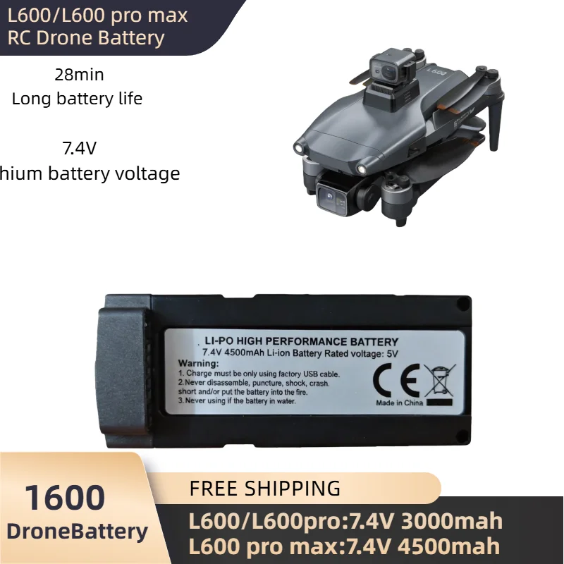 

7.4V 3000/4500mAh Rechargeable Drone Battery For L600 Pro Max L600-1 L600 Pro Quadcopter Spare Battery Pack RC Drone Accessories