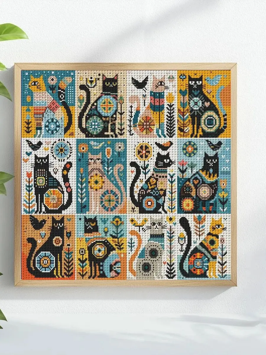 1 Stück 40X40CM/15,74 Zoll Katzen-Stickmuster Kreuzstich-Set DIY-Kit 11CT/14CT DIY-Stickset DIY-Kreuzstich-Set Zubehör – Detail 1