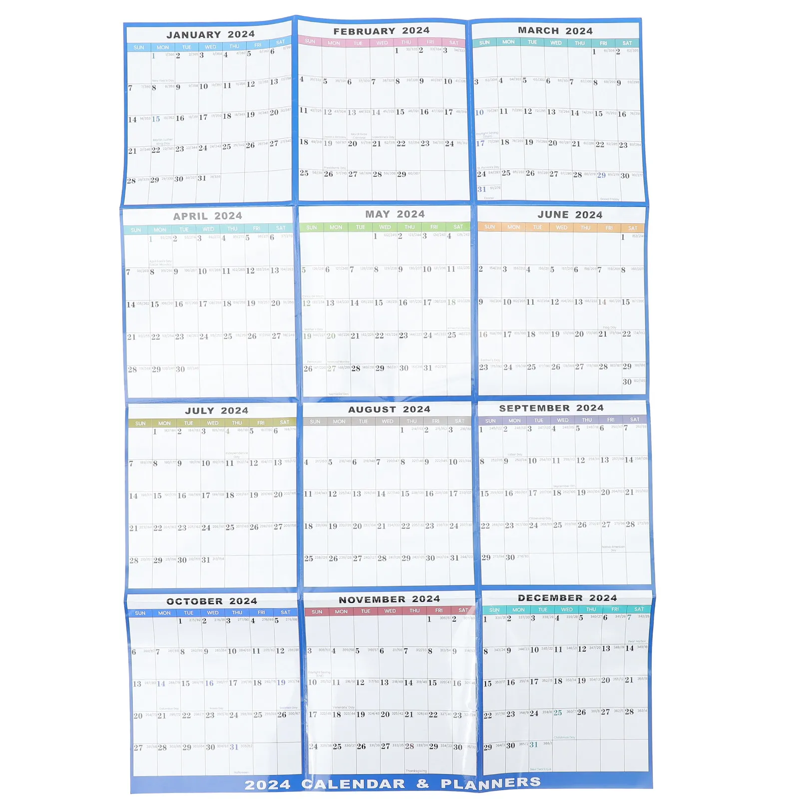 

1Set Sturdy English Wall Calendar 2024 Clear Printed Hanging Monthly Calendar for Family Daily Use Office Supplies Planning Tool