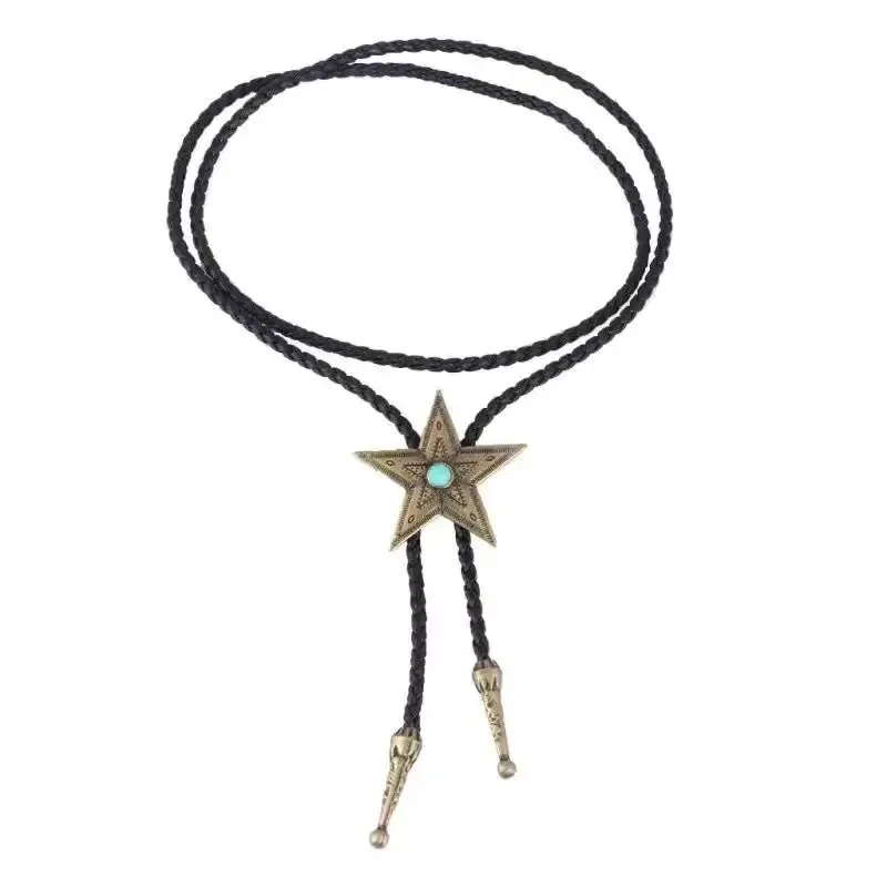 Vintage Star Belt Women Y2k Necklace Belt Leather Braided Necklace Retro Bohemian Pendant Accessories