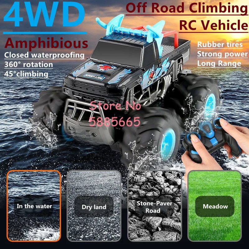 High Speed Off Road Climbing RC Car Model 4WD Water&Land Racing 360° Rotate All Terrain Waterproof Remote Control Car Boy Gift