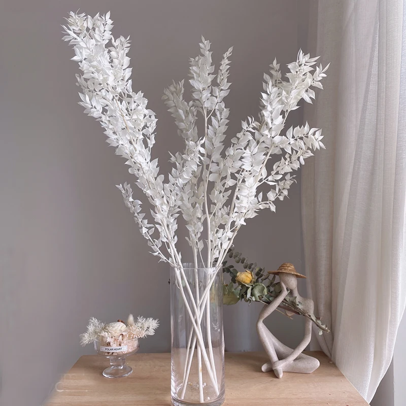 50-60cm/50g Large White Dried Ruscus Leaves Bouquets Eucalyptus Natural Plant Home Decor Artificial Flowers Wedding Arrangement