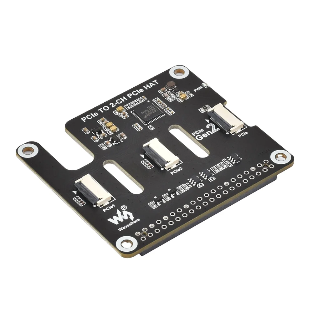 PCIe to 2-CH PCIe HAT FFC Adapter Board for Raspberry Pi 5 Expands 2-Ch FFC Connectors Supports Stacking Multiple PCIe HATs