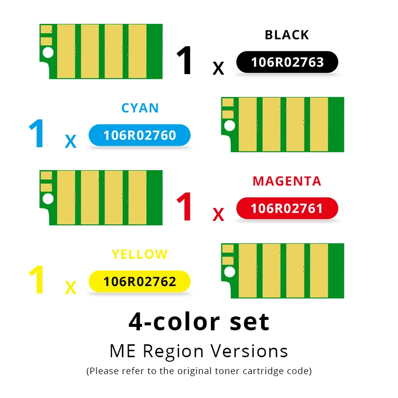 Chip de cartucho de tóner para xerox Phaser 6020 6022 workcenter 6025 6027, reinicio, SA/EEU 106R02763, 106R02760, 106R02761, 106R02762, 4 Uds.
